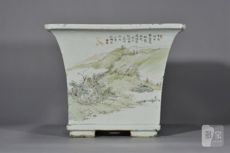 清光绪 右文山水四方大花盆 - 图6